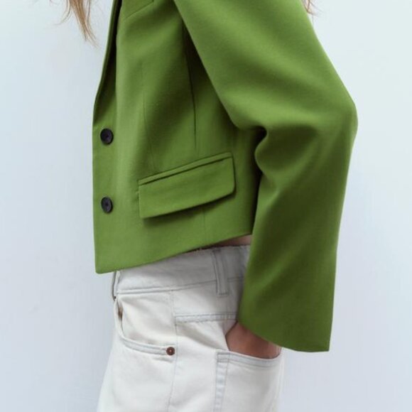 NWT Green Blazer FELT TEXTURE MULTI-POCKET BLAZER Size XS Color Lawn - Picture 6 of 12